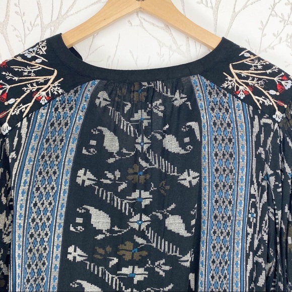 LUCKY BRAND Mixed Print Peasant Blouse Aztec Small - Picture 5 of 10
